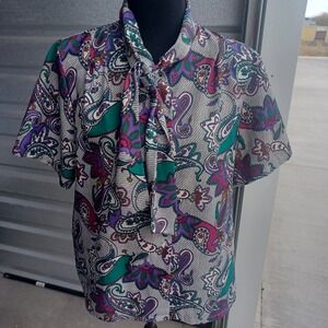 Lucky Winner Vintage Paisley Blouse Elegant Eclectic Funky Retro Print Blouse